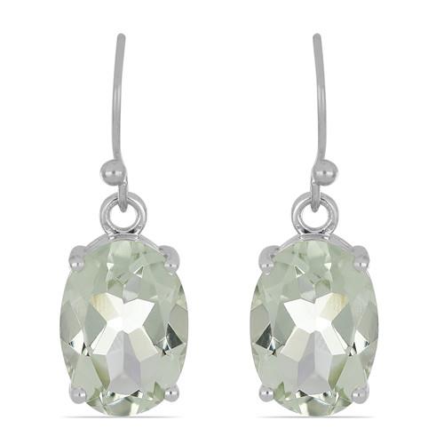 BUY STERLING SILVER NATURAL GREEN AMETHYST GEMSTONE BIG STONE EARRINGS